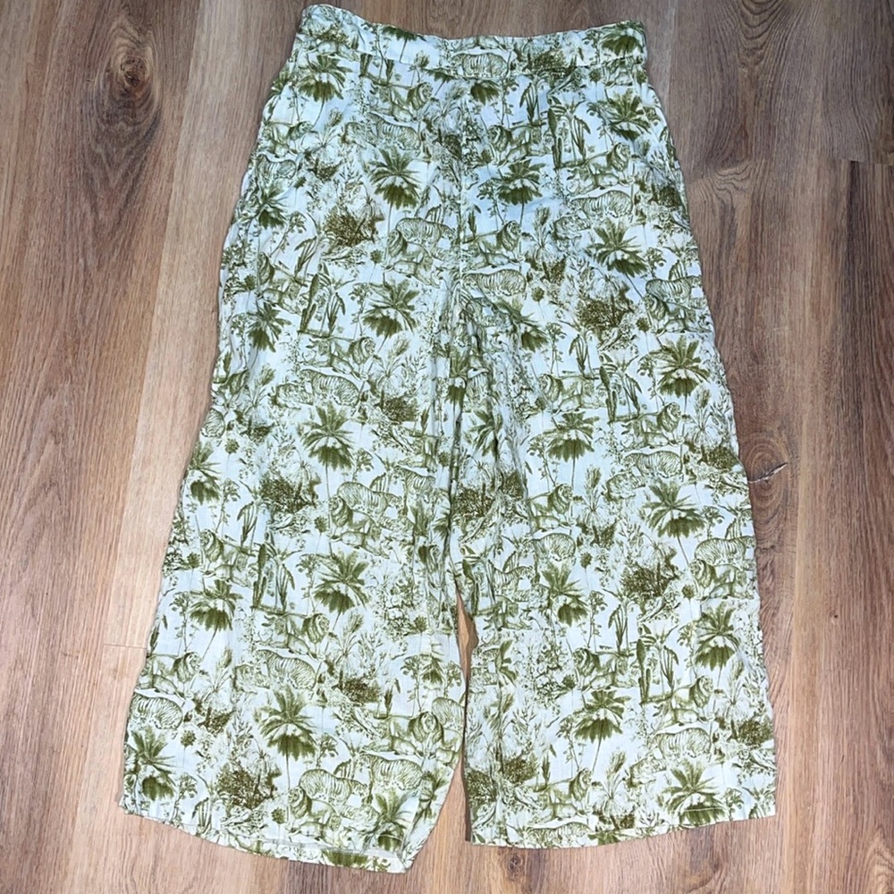 Rachel Zoe Tropical Jungle Print Cropped Breezy 100% Linen Pants XL